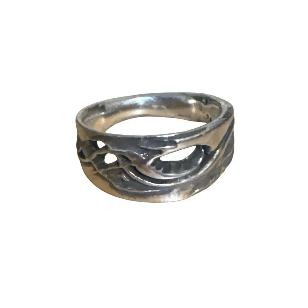 Hand Carved Sterling Silver Ring, NEW, size 7.5, Artisan, Wedding Band